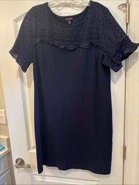 Talbots Navy Eyelet Yoke Knee Length Dress Size XL never worn